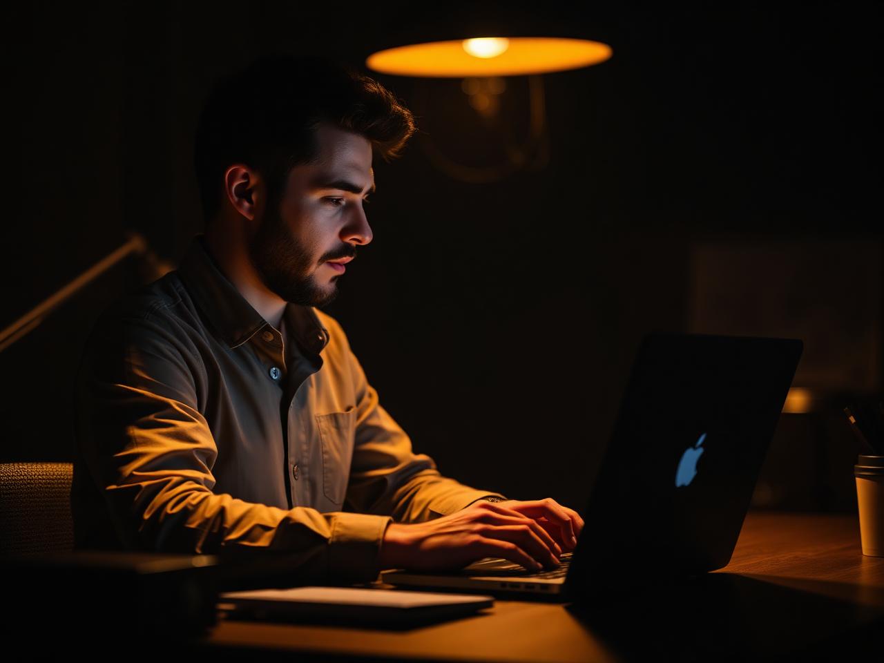Empreendedor trabalhando à noite, sem tempo para produzir vídeos